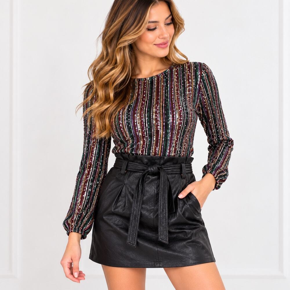 Free People Faux Leather Payton Paperbag Waist Mini Skirt Black Size 6 NWT